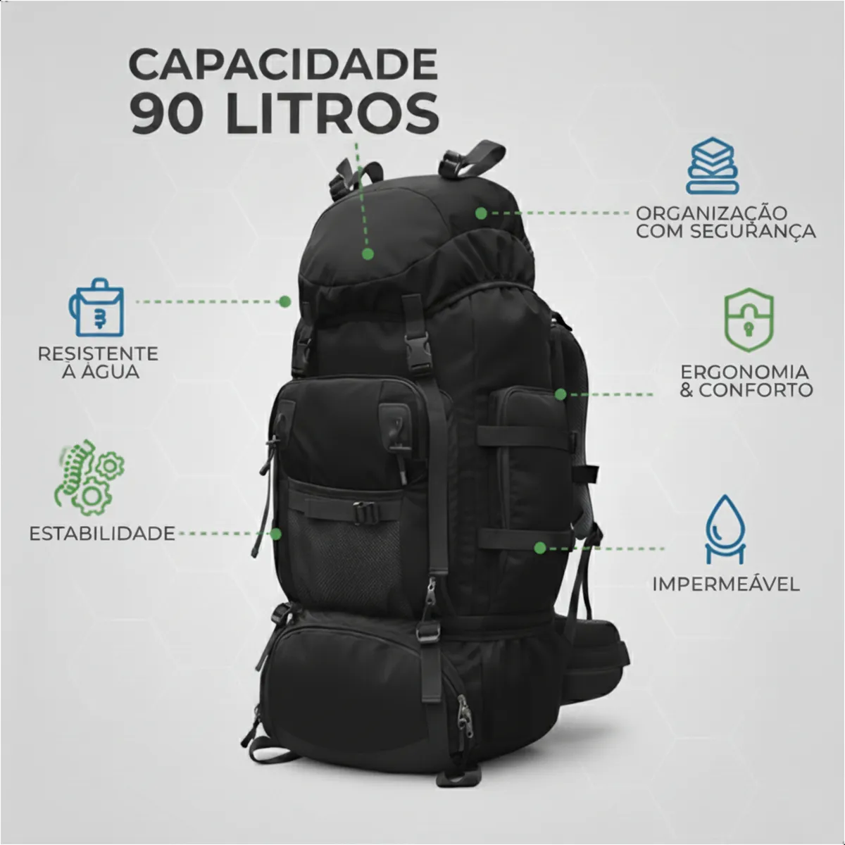 Mochila Cargueira Mountain® 90L - Preta