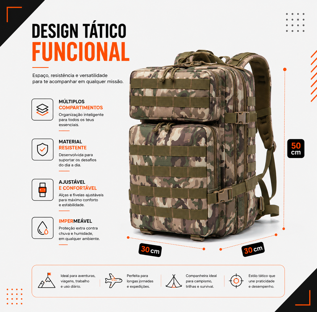 Mochila Tática Outdoor 50 Litros - Multicam