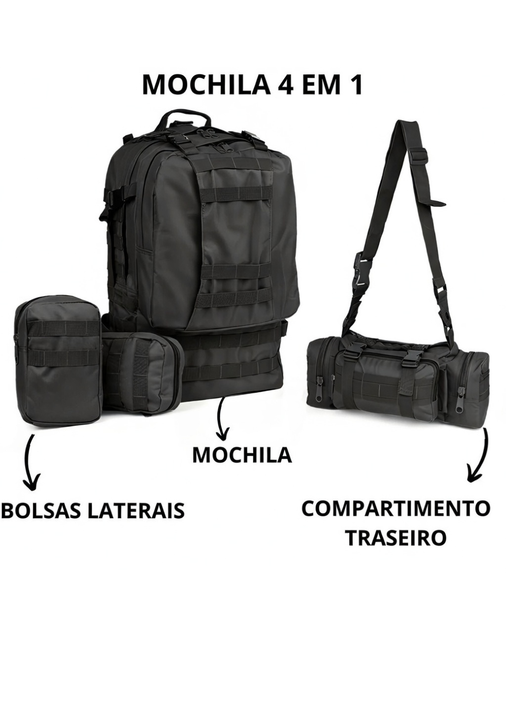Mochila Tática Armor 65 Litros - Preta