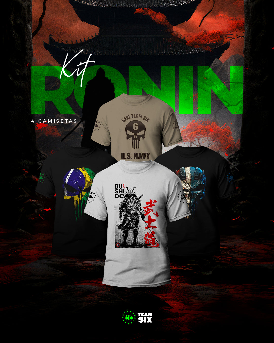 Kit 4 Camisetas Masculinas Ronin Team Six Brasil®