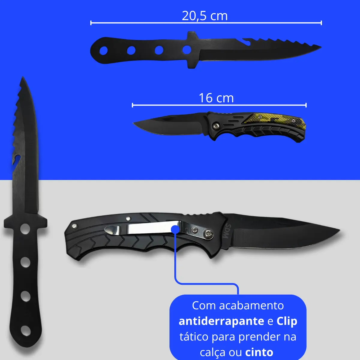 Kit Operacional Faca de Combat + Faca de Arremesso + Canivete